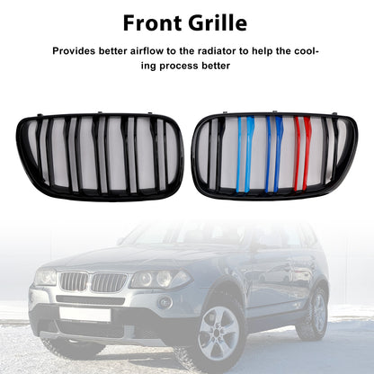 2007-2010 BMW X3 E83 LCI 2PCS Gloss Black Front Bumper Grille Grill Fit