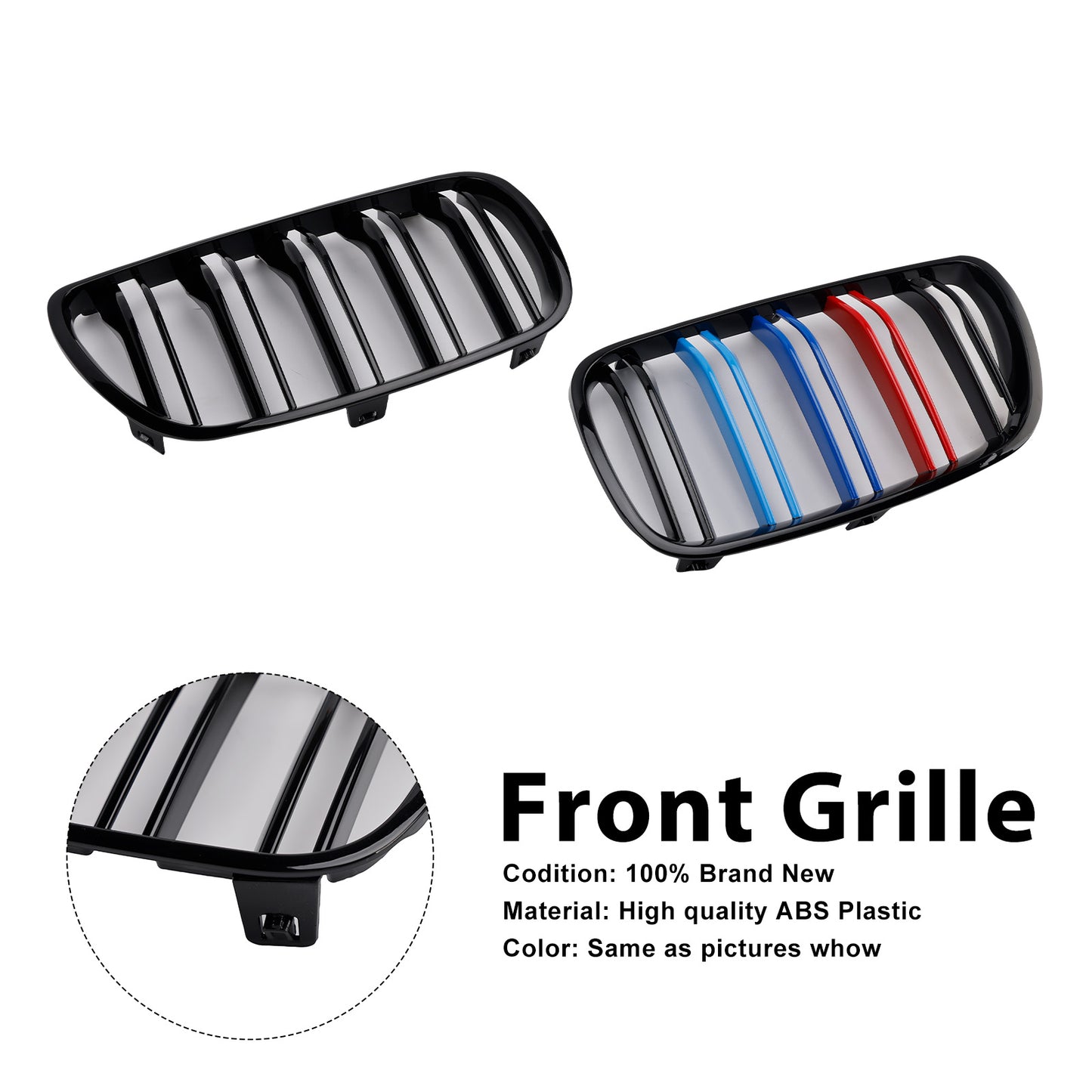 2007-2010 BMW X3 E83 LCI 2PCS Gloss Black Front Bumper Grille Grill Fit