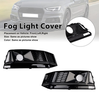2016-2019 Audi A4 B9 S4 2PCS Black Front Bumper Foglight Grille Grill Fit