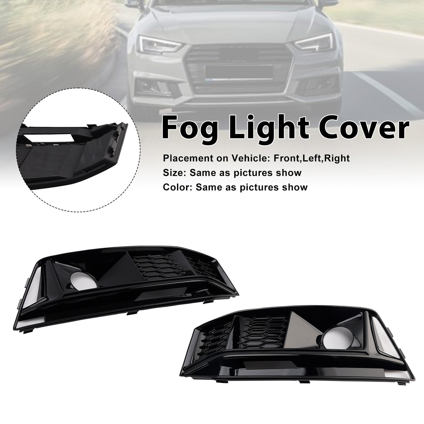 2016-2019 Audi A4 B9 S4 2PCS Black Front Bumper Foglight Grille Grill Fit