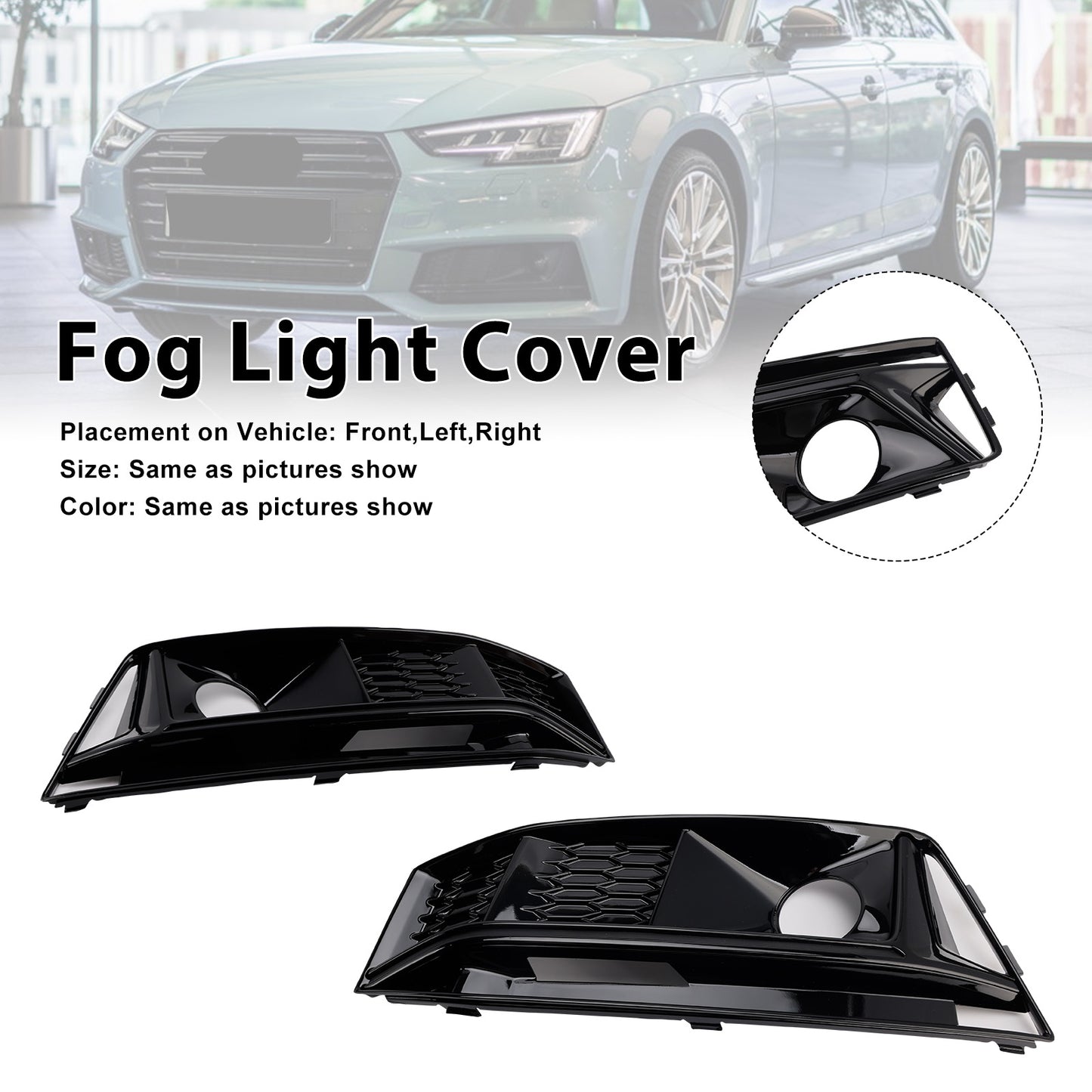2016-2019 Audi A4 B9 S4 2PCS Black Front Bumper Foglight Grille Grill Fit