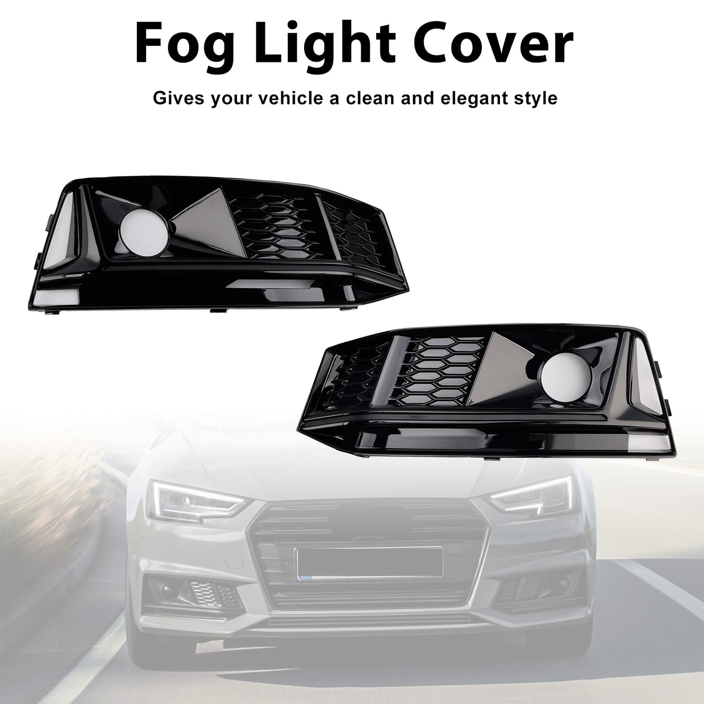 2016-2019 Audi A4 B9 S4 2PCS Black Front Bumper Foglight Grille Grill Fit
