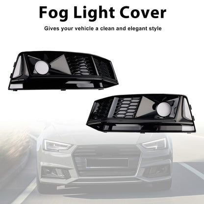 2016-2019 Audi A4 B9 S4 2PCS Black Front Bumper Foglight Grille Grill Fit