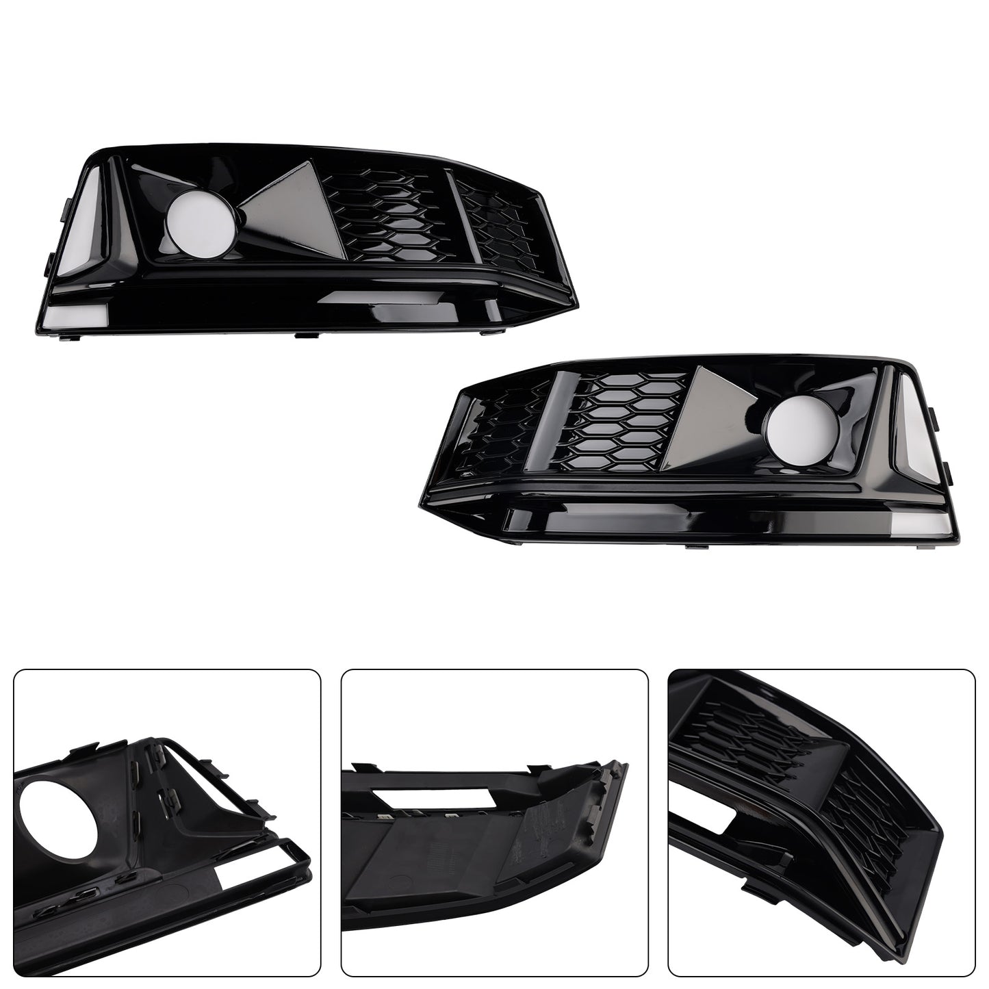 2016-2019 Audi A4 B9 S4 2PCS Black Front Bumper Foglight Grille Grill Fit