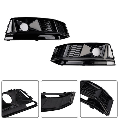2016-2019 Audi A4 B9 S4 2PCS Black Front Bumper Foglight Grille Grill Fit
