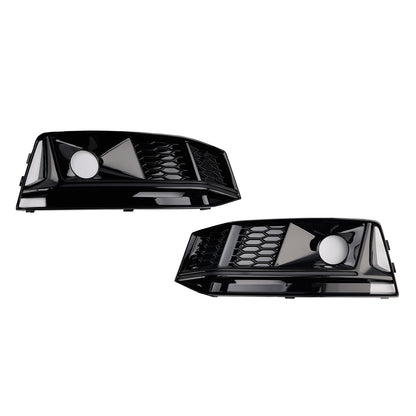 2016-2019 Audi A4 B9 S4 2PCS Black Front Bumper Foglight Grille Grill Fit