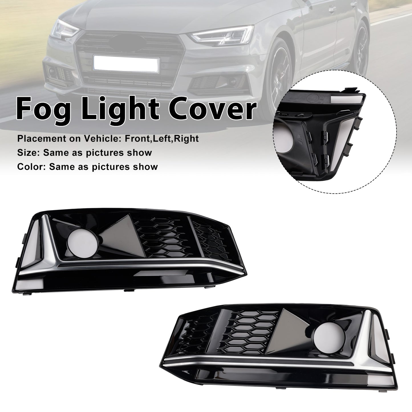 2016-2019 AUDI A4 B9 S-line S4 (8W) With ACC Hole 8W0807682G 2PCS Black Chrome Front Bumper Foglight Grille Grill