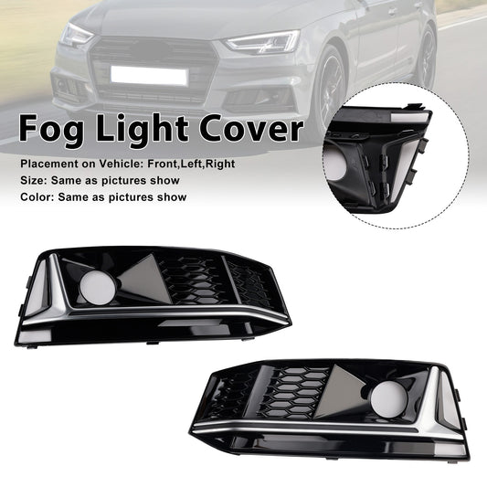 2016-19 Audi A4 B9 S4 2PCS Black Chrome Front Bumper Foglight Grille Grill Fit