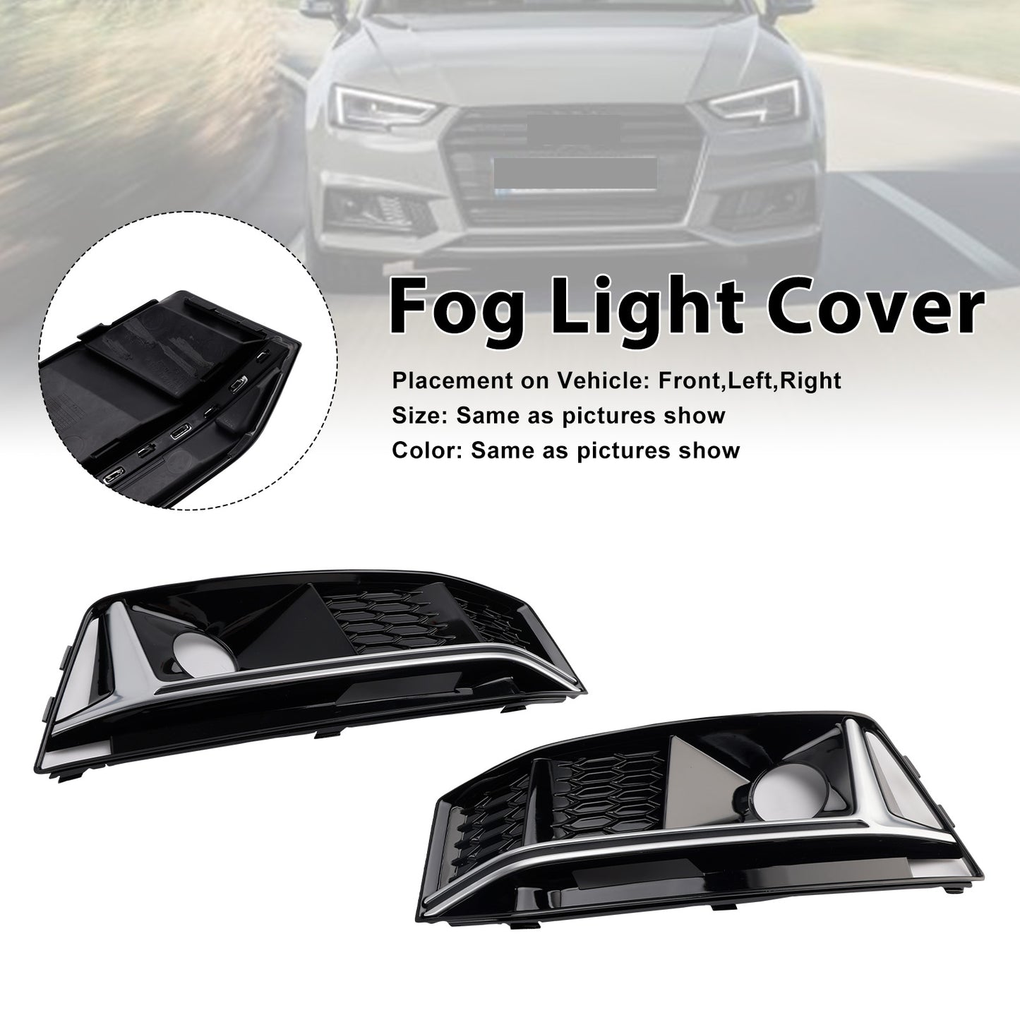 2016-2019 AUDI A4 B9 S-line S4 (8W) With ACC Hole 8W0807682G 2PCS Black Chrome Front Bumper Foglight Grille Grill