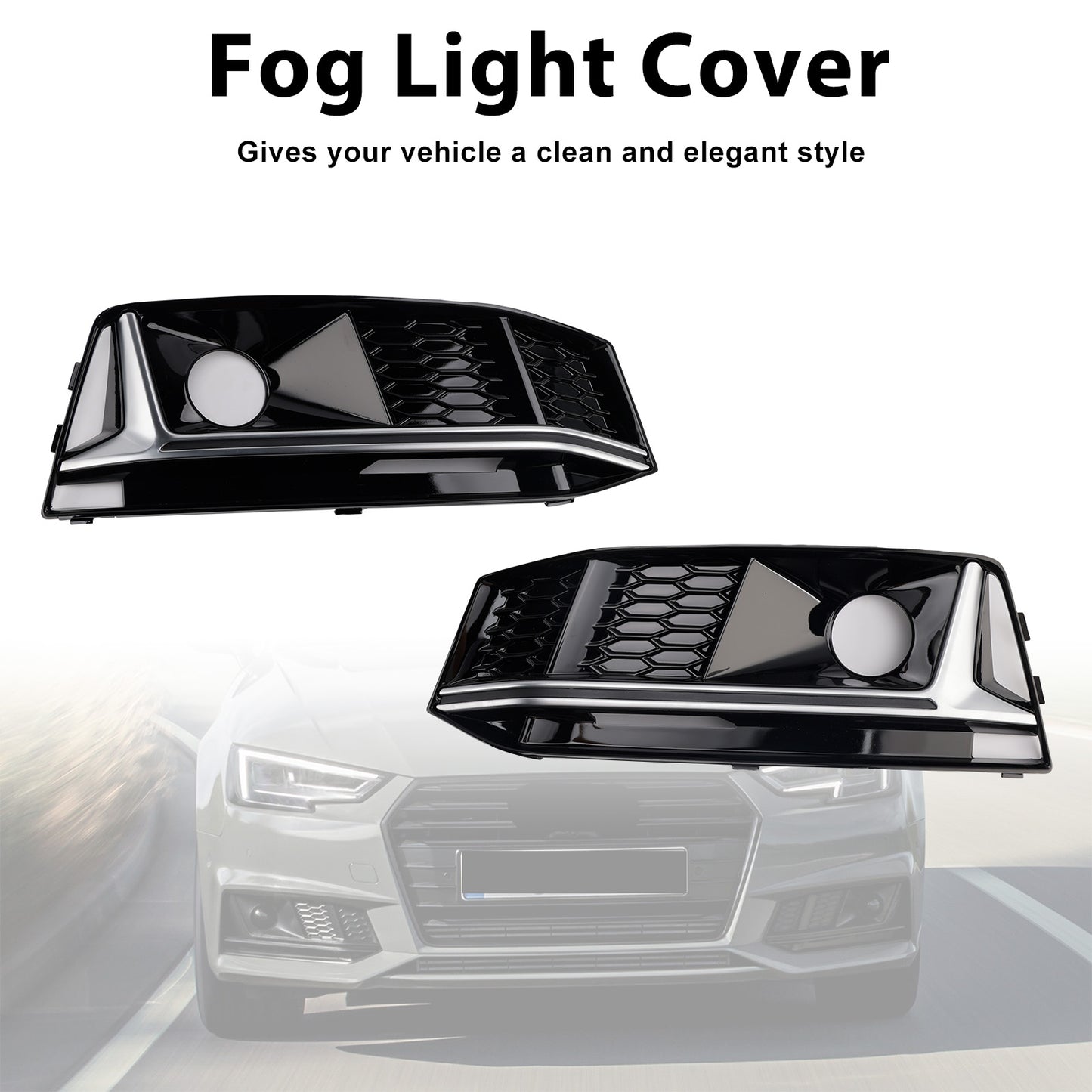 2016-2019 AUDI A4 B9 S-line S4 (8W) With ACC Hole 8W0807682G 2PCS Black Chrome Front Bumper Foglight Grille Grill