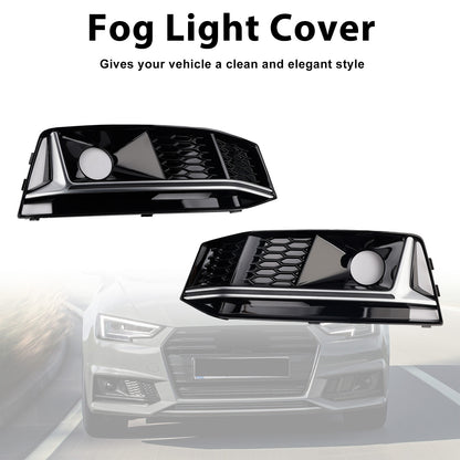 2016-2019 AUDI A4 B9 S-line S4 (8W) With ACC Hole 8W0807682G 2PCS Black Chrome Front Bumper Foglight Grille Grill