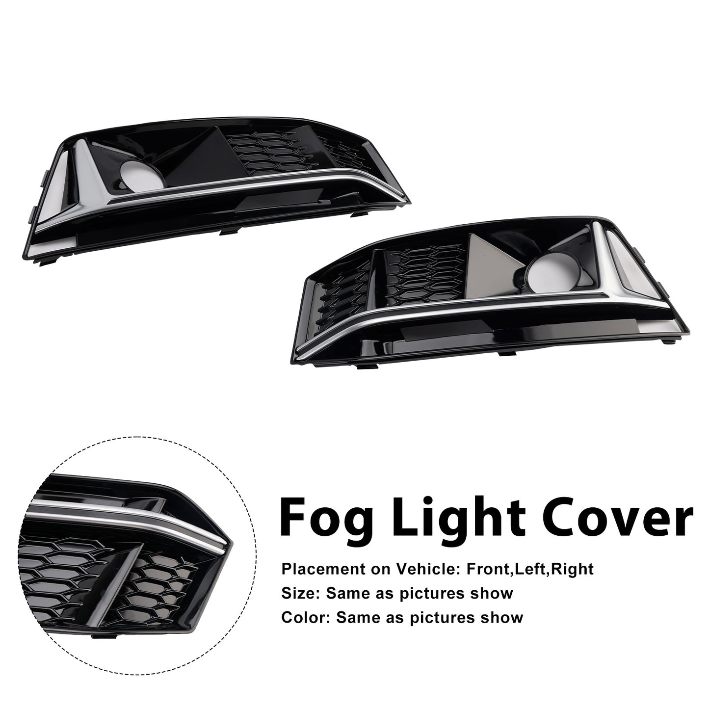 2016-2019 AUDI A4 B9 S-line S4 (8W) With ACC Hole 8W0807682G 2PCS Black Chrome Front Bumper Foglight Grille Grill