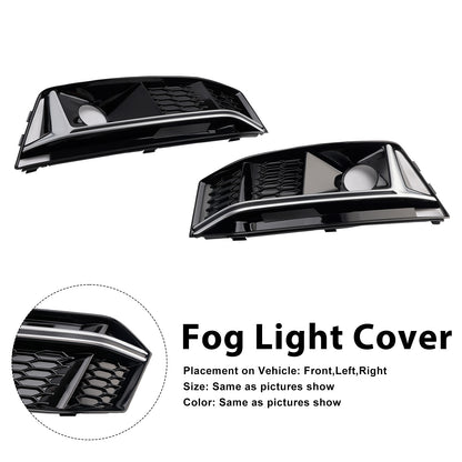 2016-2019 AUDI A4 B9 S-line S4 (8W) With ACC Hole 8W0807682G 2PCS Black Chrome Front Bumper Foglight Grille Grill