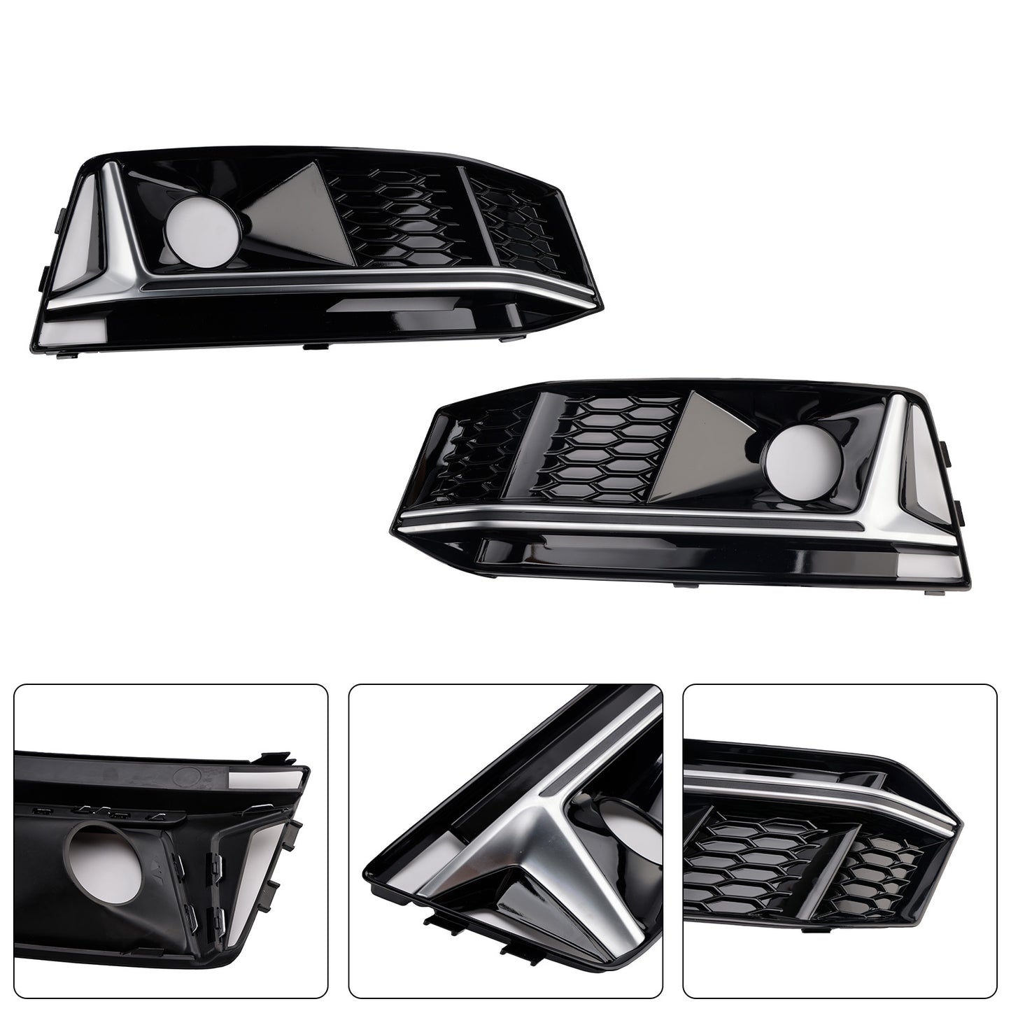 2016-2019 AUDI A4 B9 S-line S4 (8W) With ACC Hole 8W0807682G 2PCS Black Chrome Front Bumper Foglight Grille Grill