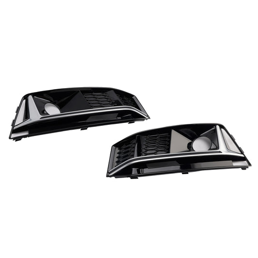 2016-2019 AUDI A4 B9 S-line S4 (8W) With ACC Hole 8W0807682G 2PCS Black Chrome Front Bumper Foglight Grille Grill