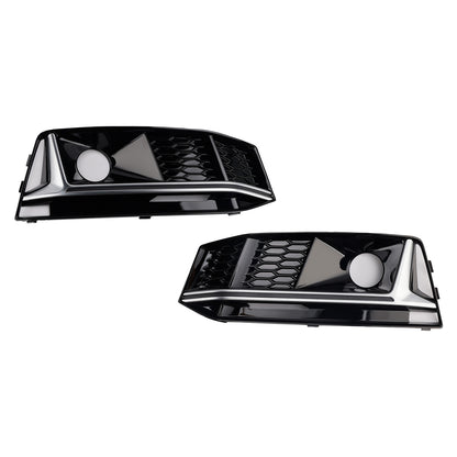 2016-2019 AUDI A4 B9 S-line S4 (8W) With ACC Hole 8W0807682G 2PCS Black Chrome Front Bumper Foglight Grille Grill