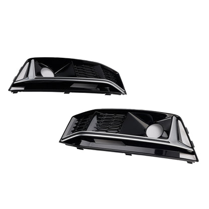 2016-2019 AUDI A4 B9 S-line S4 (8W) With ACC Hole 8W0807682G 2PCS Black Chrome Front Bumper Foglight Grille Grill