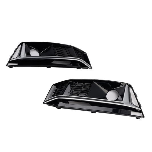 2016-19 Audi A4 B9 S4 2PCS Black Chrome Front Bumper Foglight Grille Grill Fit