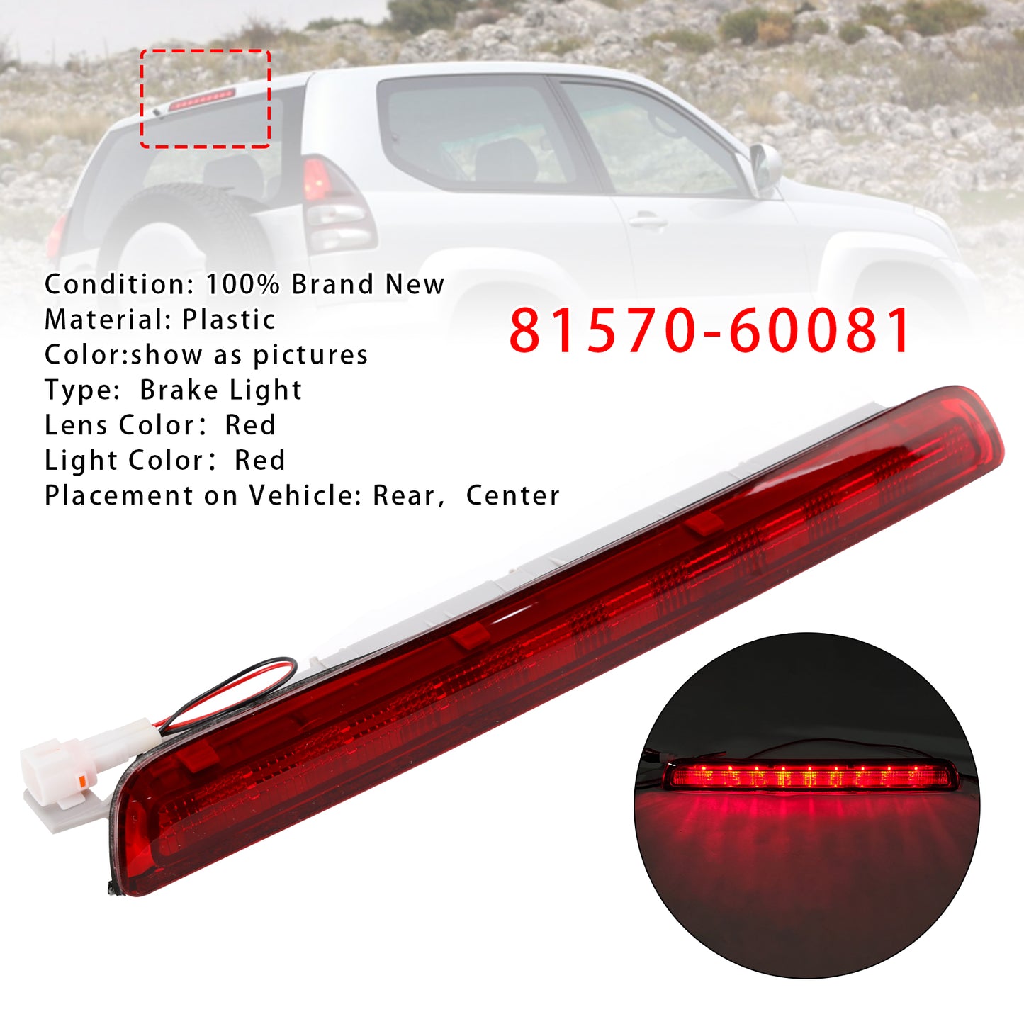 2003-2009 LAND CRUISER PRADO LC120 Red 81570-60081 Car Rear Center Stop Brake Lamp