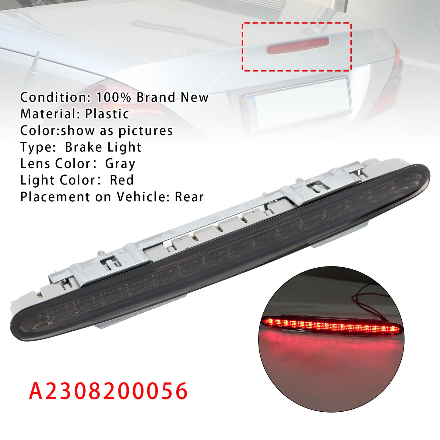 2002-2012 Mercedes Benz SL55 SL550 R230 A2308200856 Rear Third Brake Light Lamp