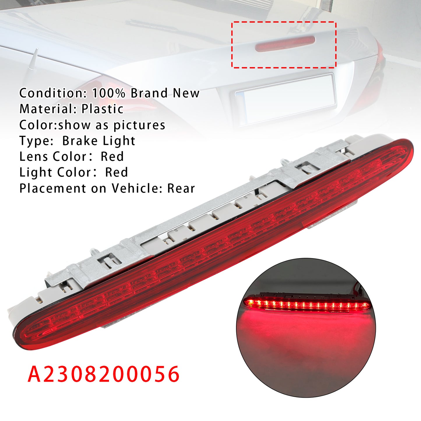 2002-2012 Mercedes Benz SL55 SL550 R230 A2308200956 Rear Third Brake Light Lamp