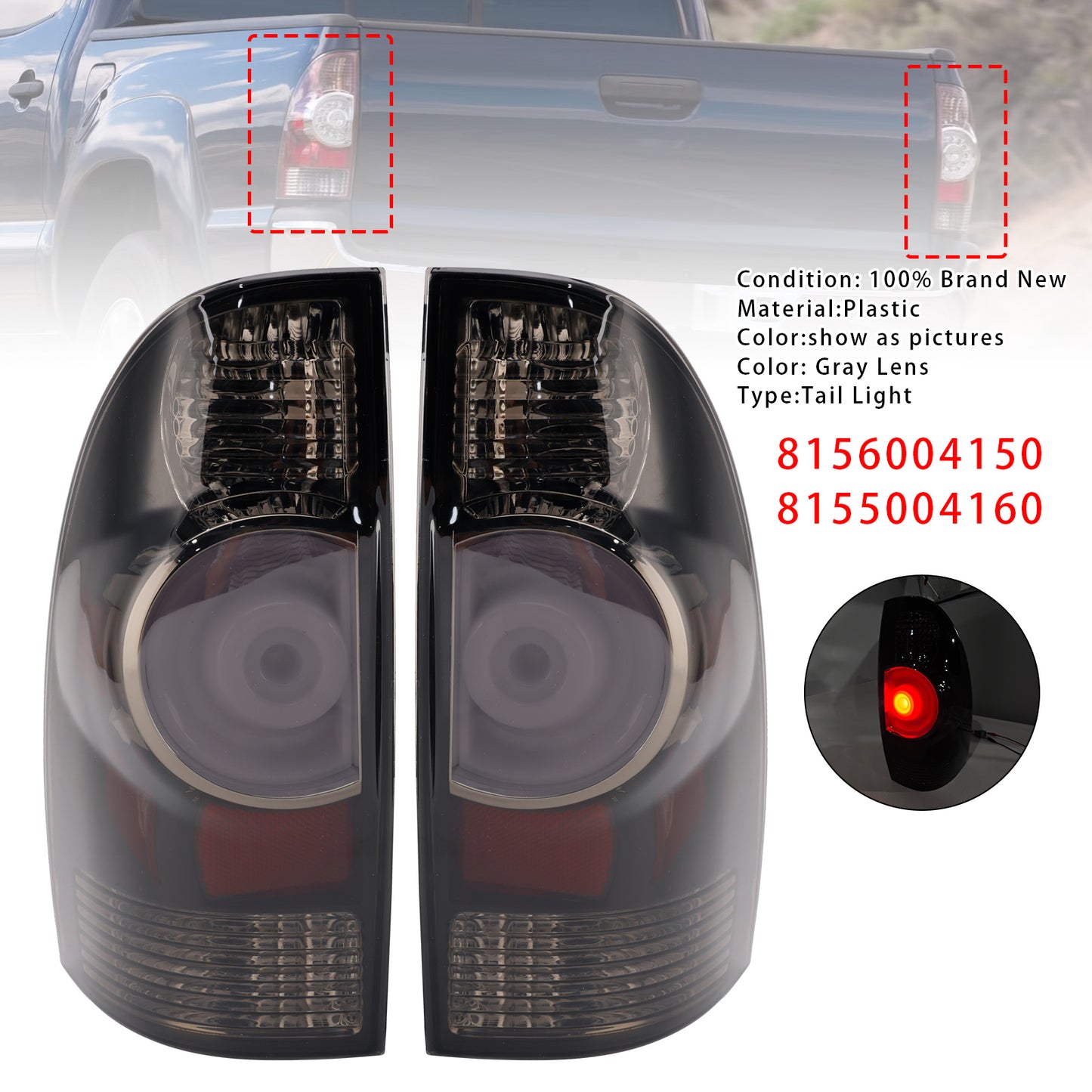 2005-2015 Toyota Tacoma Base Crew Cab Pickup 4-Door 8155004160 Left+ Right LED Tail Lights Brake Lamp
