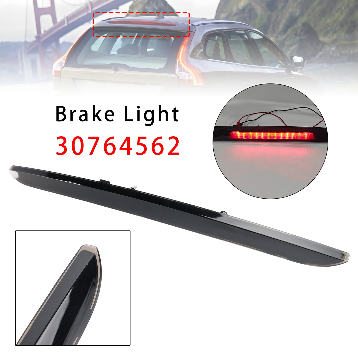 2008-2017 Volvo XC60 Black 30764562 Rear Third Brake Light Lamp