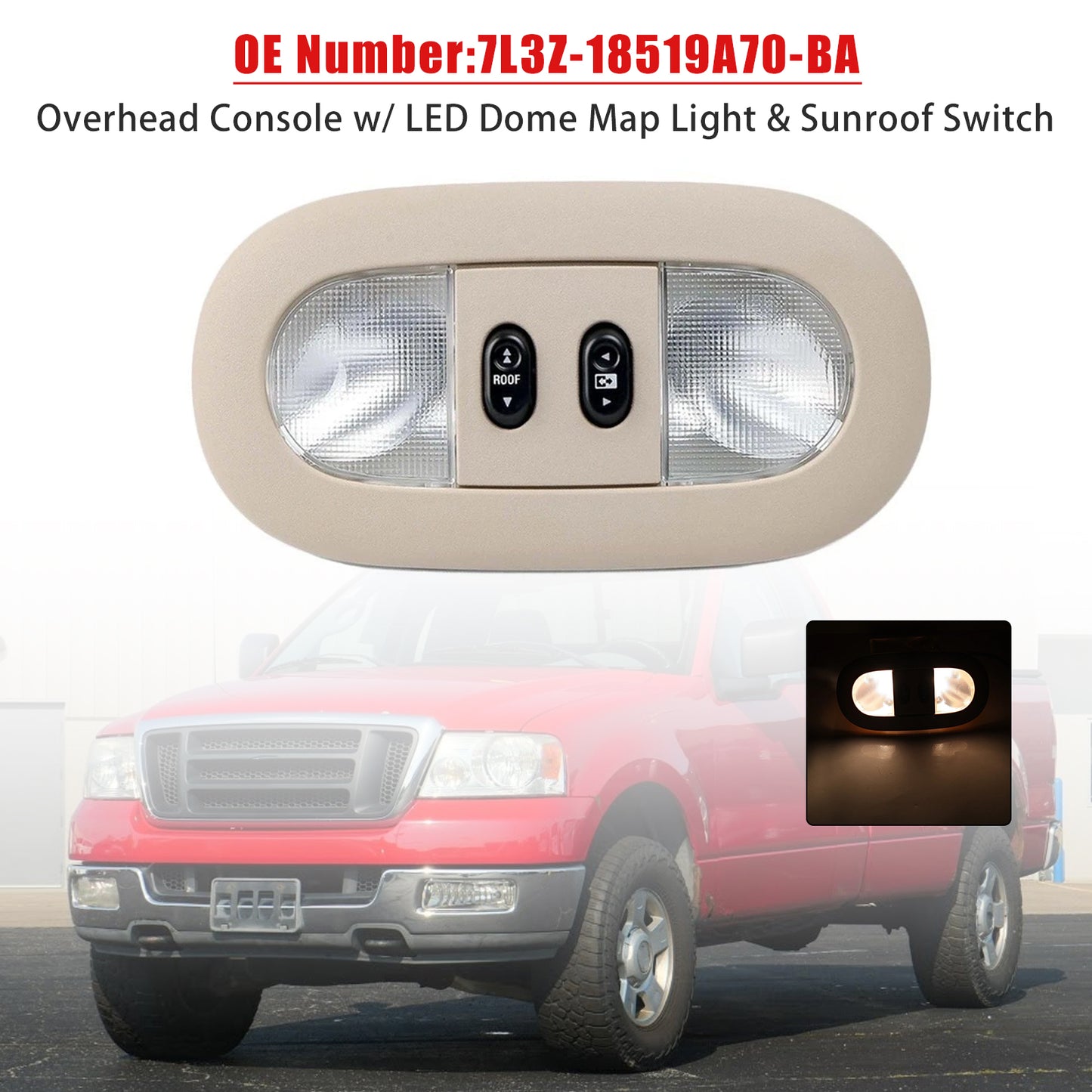 2004-2008 Ford F-150 7L3Z-18519A70-BA Overhead Console Dome Map Light Sunroof Switch