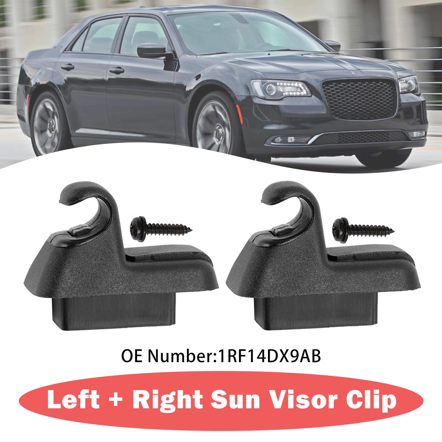 2011-2020 Chrysler 300 Dodge Charger 1RF14DX9AB 2x Black Sun Visor Clip Fit