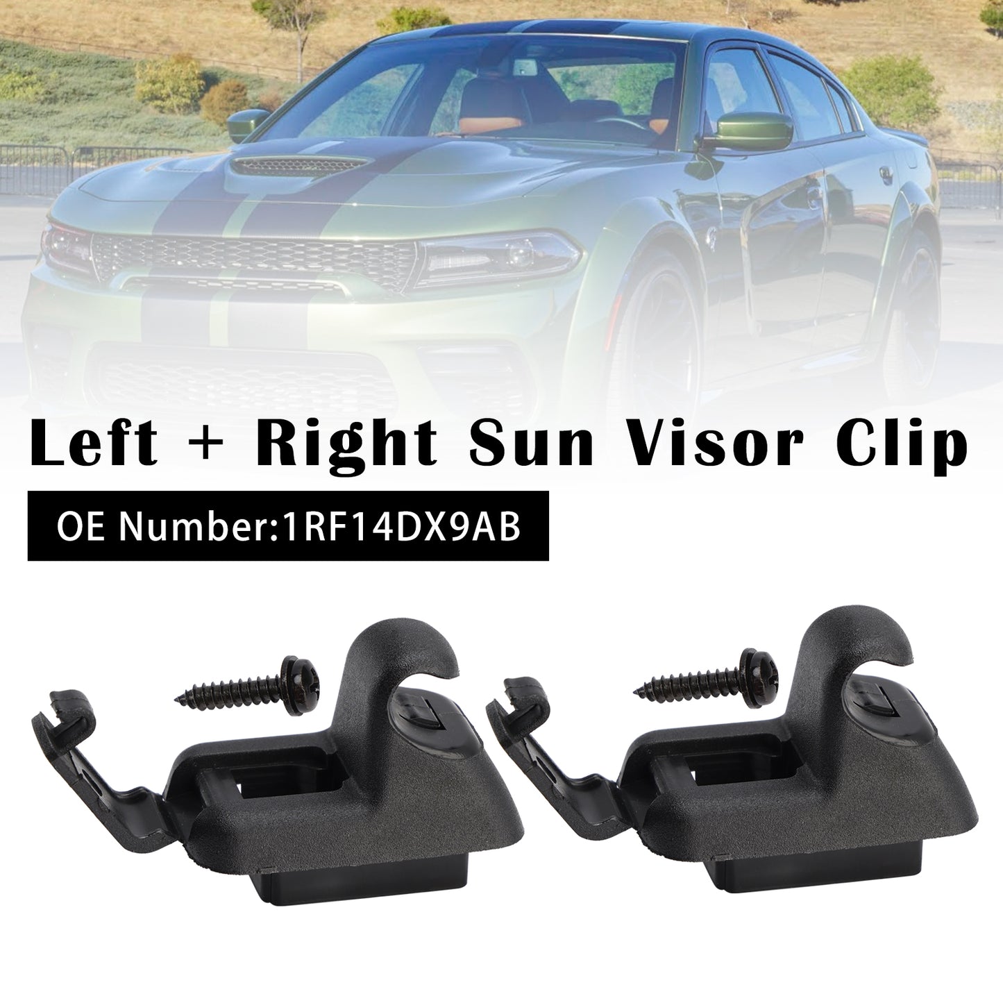 2011-2020 Chrysler 300 Dodge Charger 1RF14DX9AB 2x Black Sun Visor Clip Fit