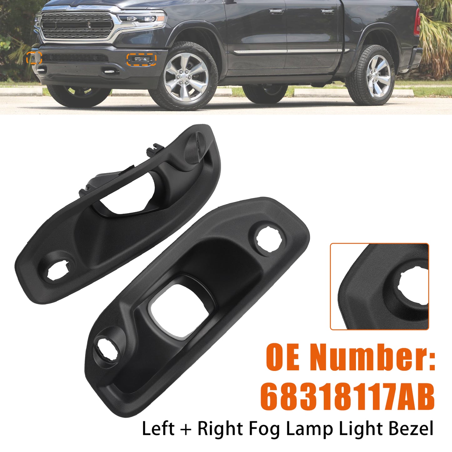 2019-2024 RAM 1500 68318117AB Left + Right Fog Lamp Light Bezel