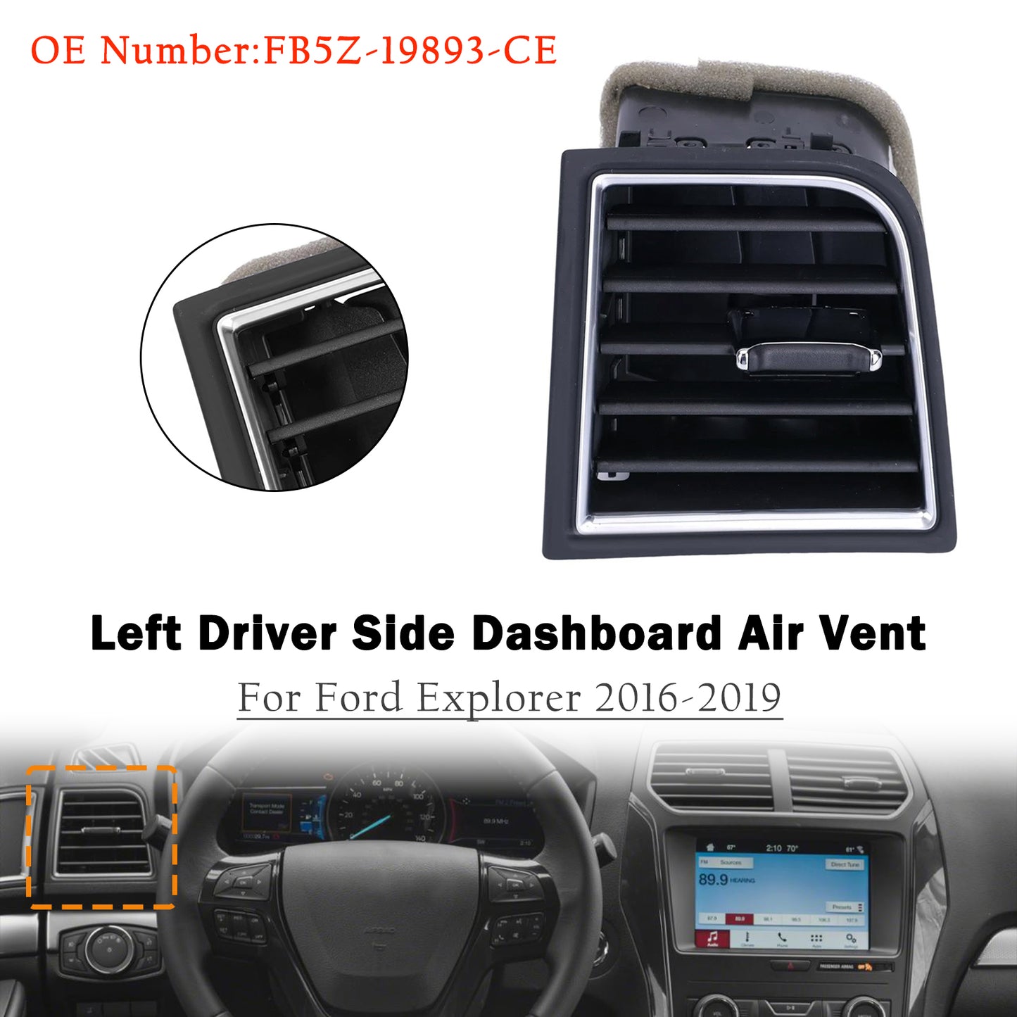 2016-2019 Ford Explorer FB5Z-19893-CE Left Driver Side Dashboard Air Vent Outer