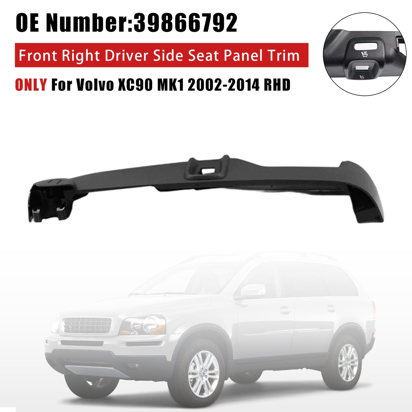 2002-2014 Volvo XC90 39866792 Front Right Driver Side Seat Panel Trim