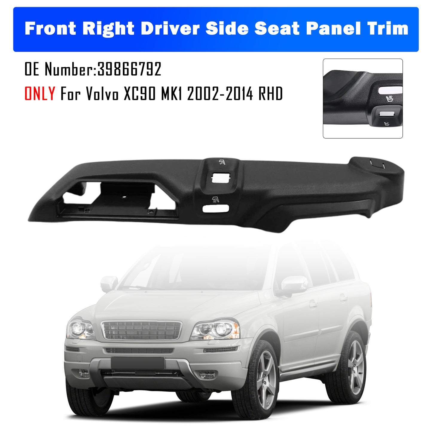 2002-2014 Volvo XC90 39866792 Front Right Driver Side Seat Panel Trim