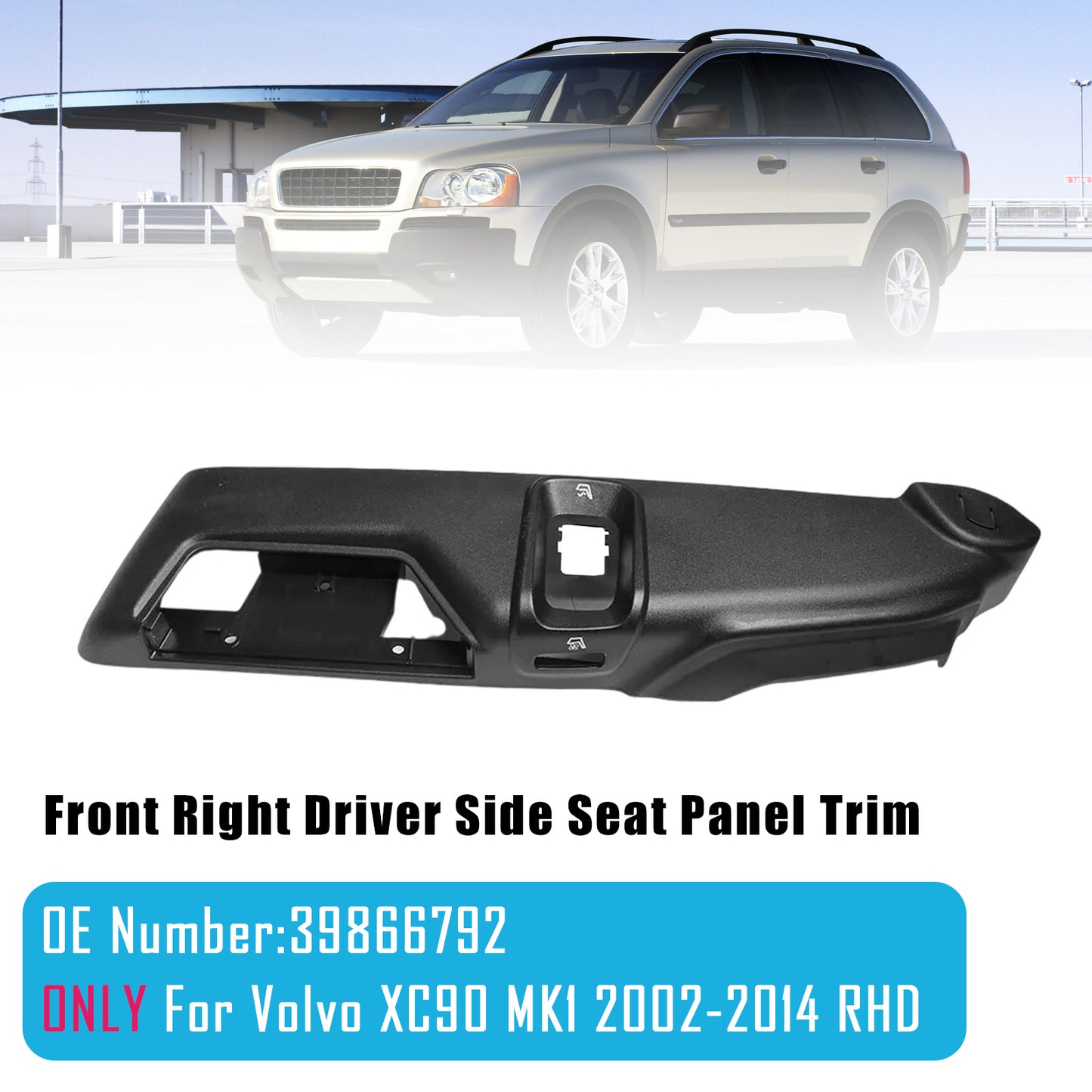 2002-2014 Volvo XC90 39866792 Front Right Driver Side Seat Panel Trim