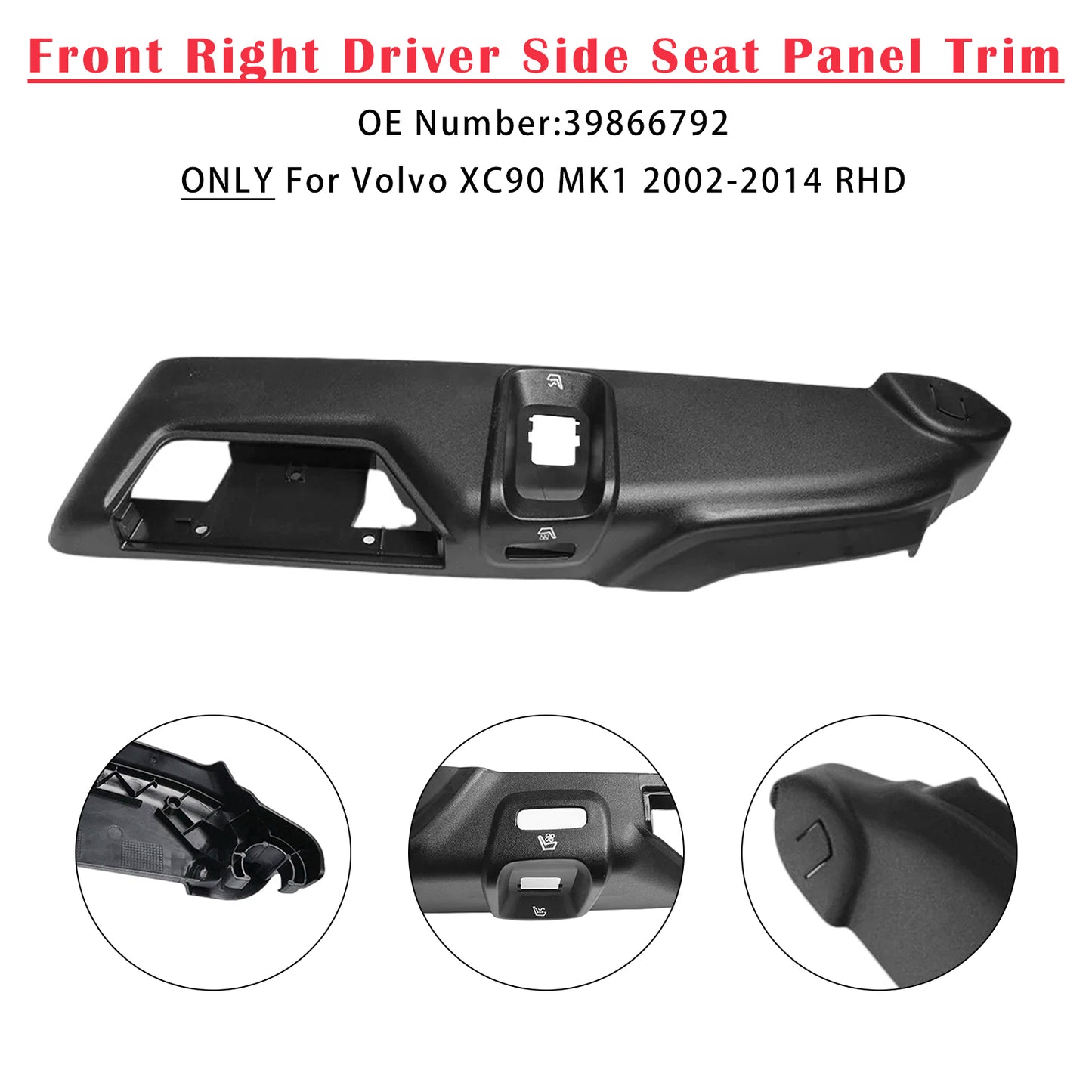 2002-2014 Volvo XC90 39866792 Front Right Driver Side Seat Panel Trim