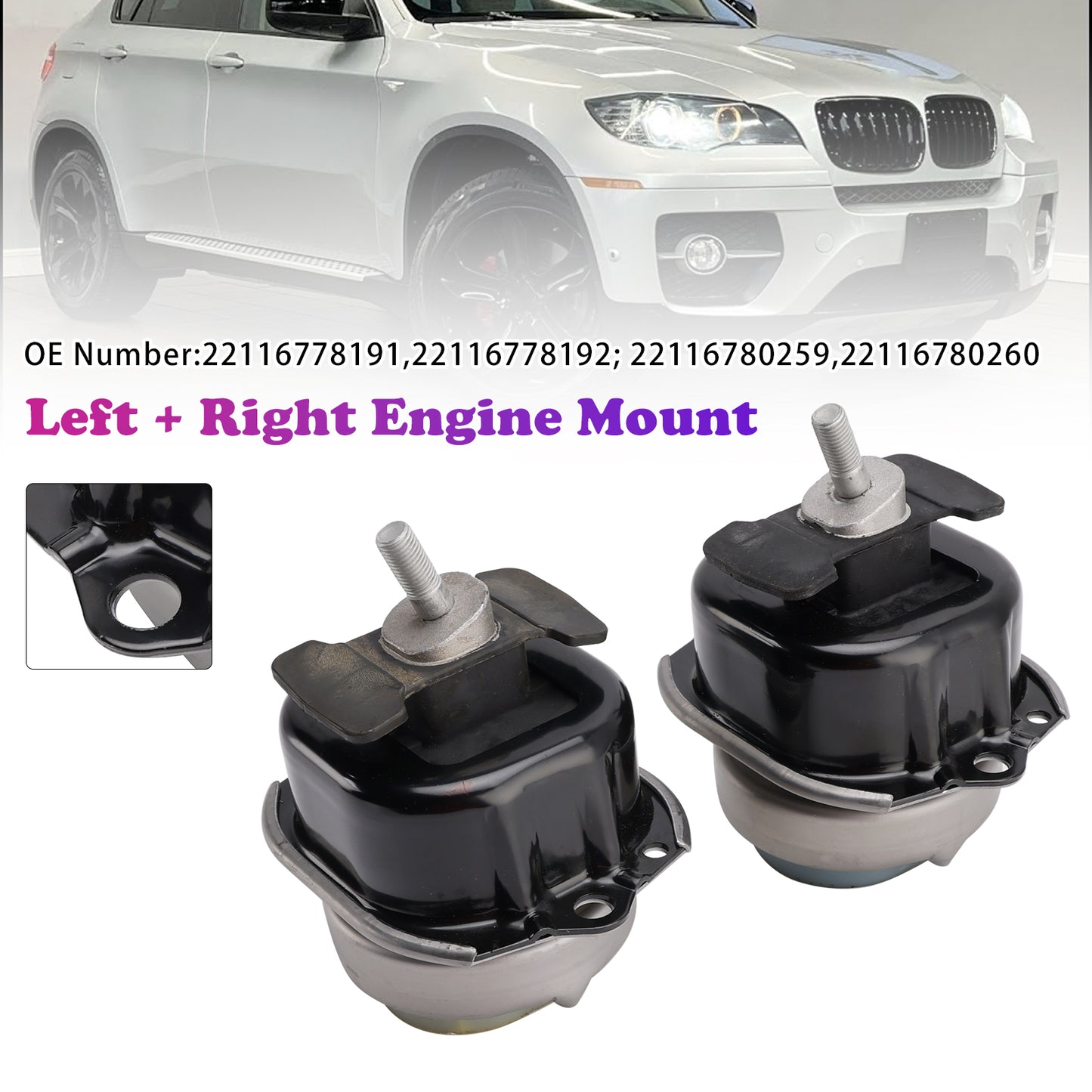 BMW X5 E70 X6 E71 E72 xDrive 35i 22116865145 22116865146 Left + Right Engine Mount