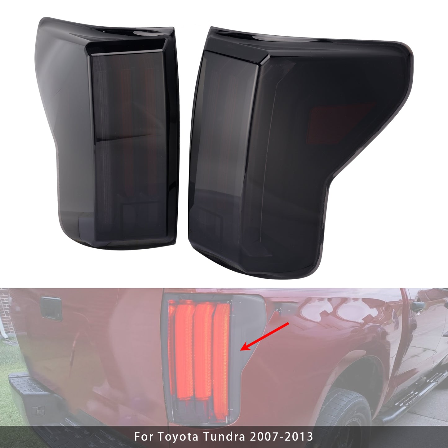 2007-2013 Toyota Tundra Black Housing Smoked Lens Left+Right LED Tail Lights
