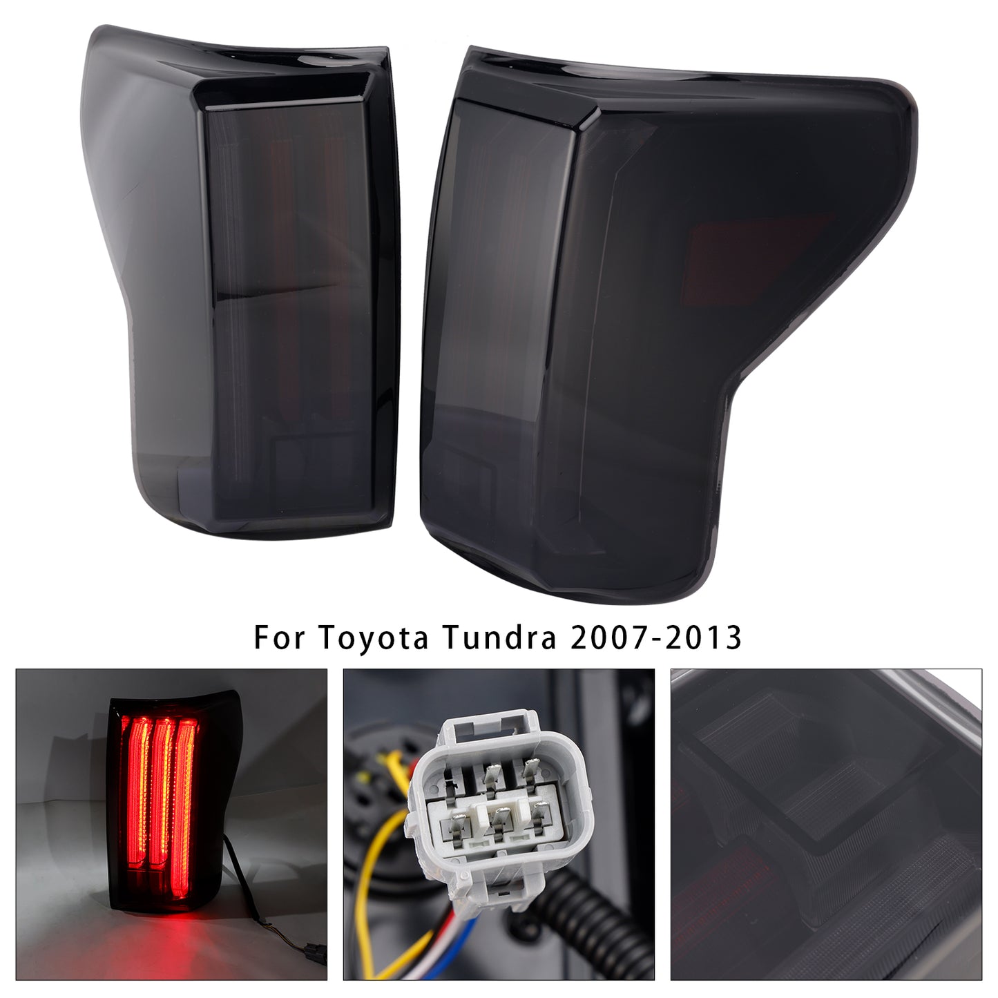 2007-2013 Toyota Tundra Black Housing Smoked Lens Left+Right LED Tail Lights