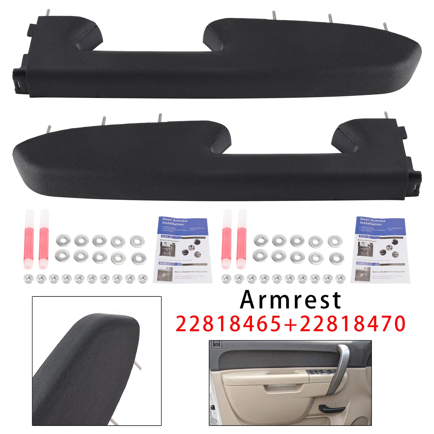 2010-2014 Chevy Silverado 1500 2500HD 3500HD Black Front Left+RightArmrest Repair Kit Fit