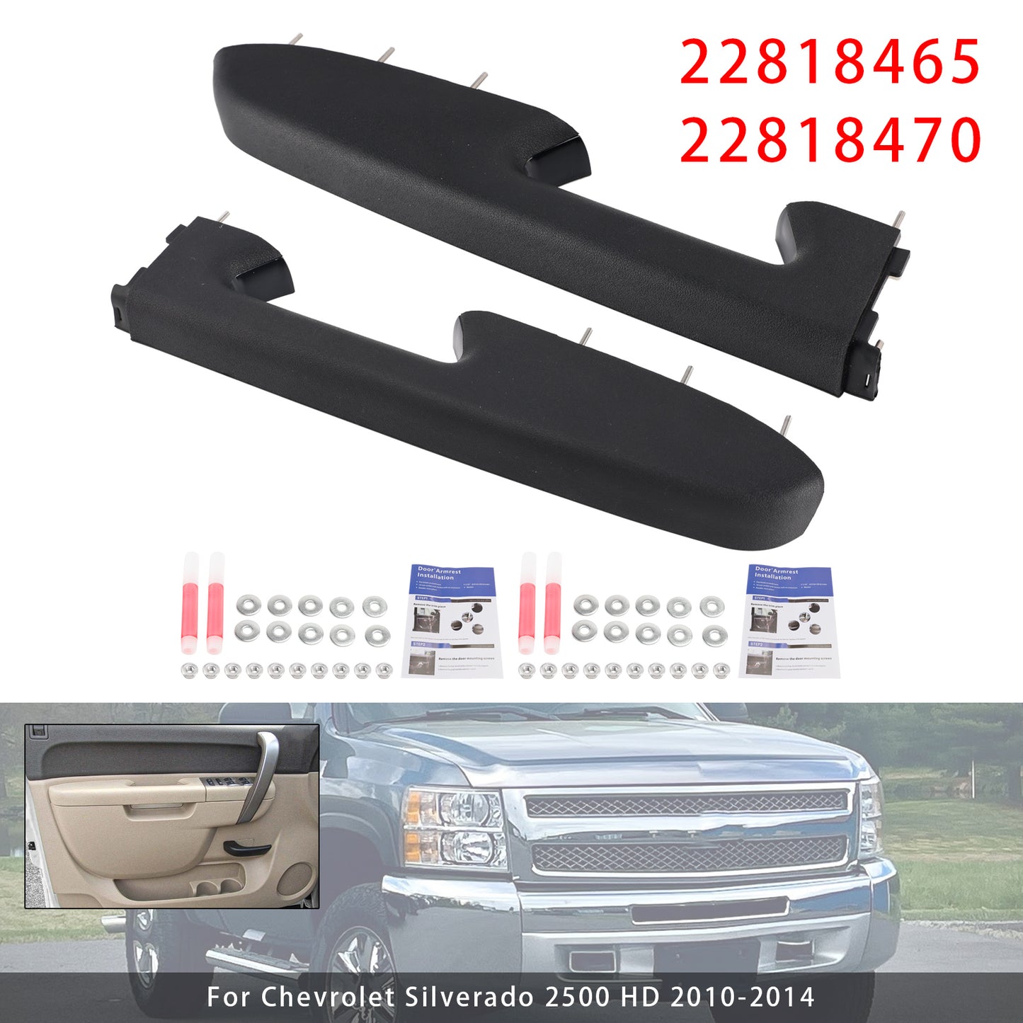 2010-2014 Chevy Silverado 1500 2500HD 3500HD Black Front Left+RightArmrest Repair Kit Fit