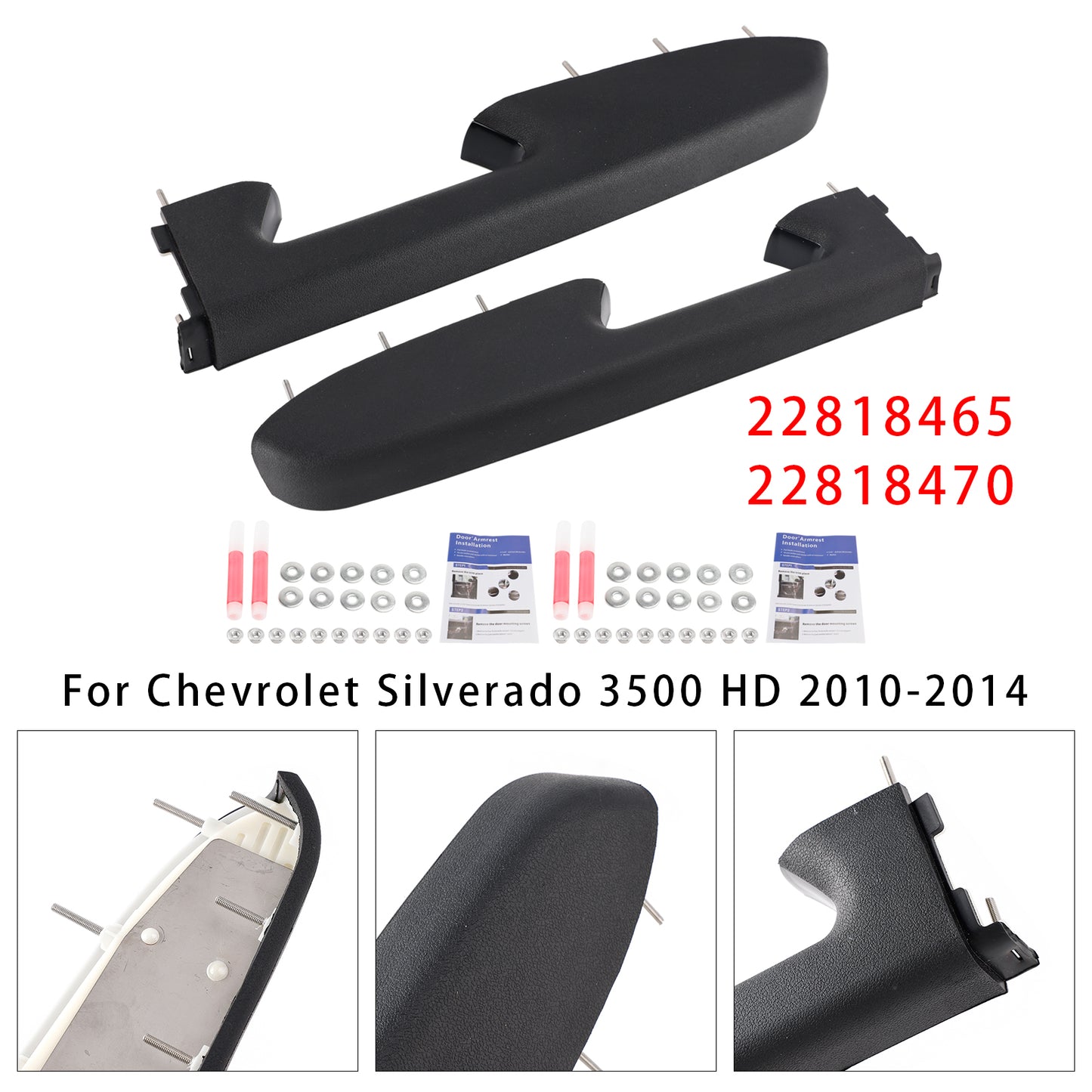 2010-2014 Chevy Silverado 1500 2500HD 3500HD Black Front Left+RightArmrest Repair Kit Fit
