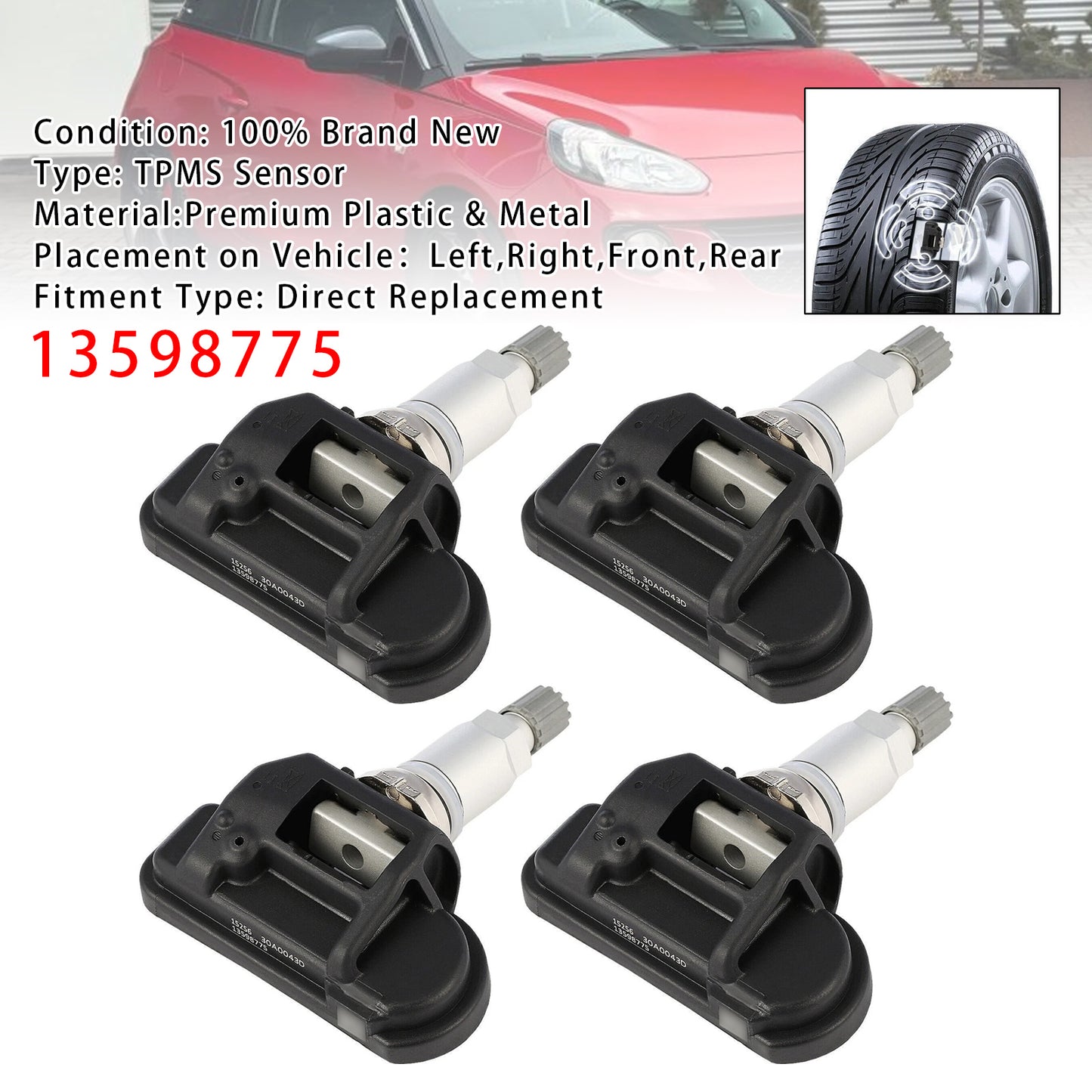 4X TPMS Tire Pressure Sensor For Opel Zafira C Insignia Astra J Corsa 13598775
