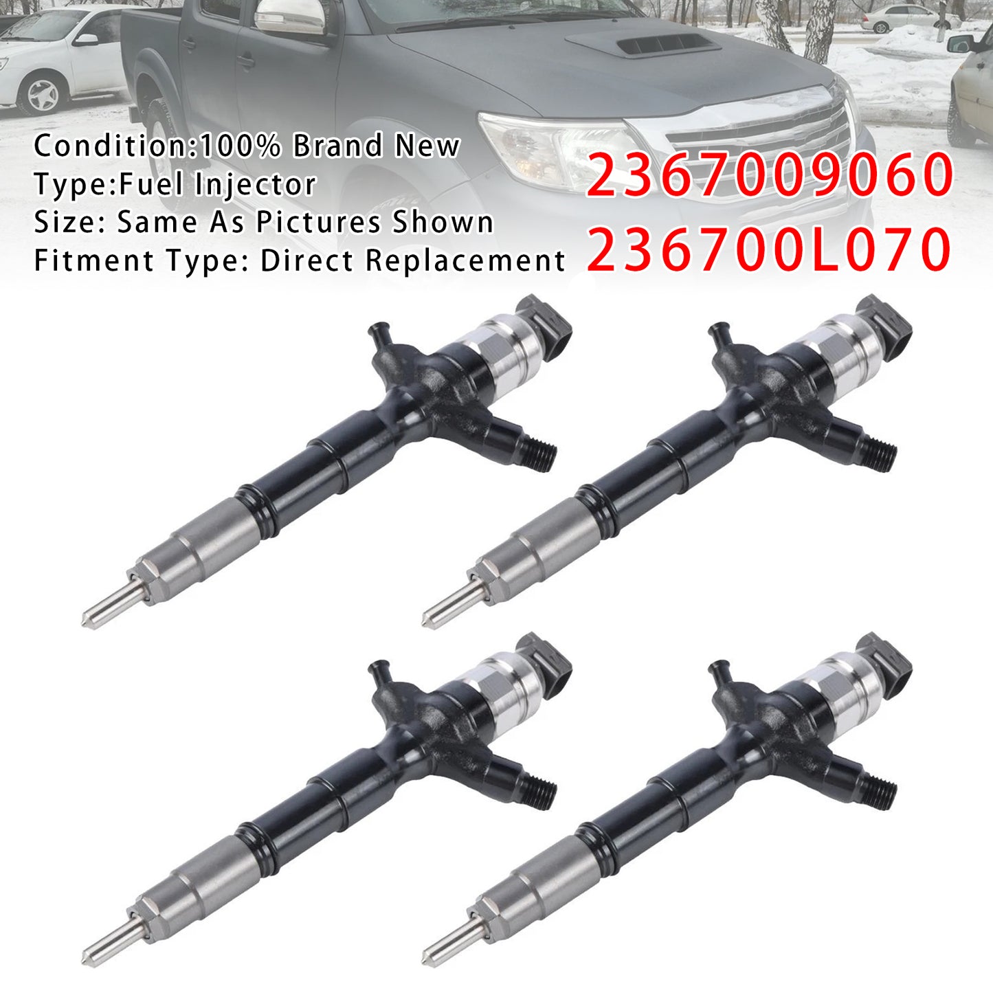 4Pcs Fuel Injector For Toyota Hilux Hiace 2KD-FTV 2.5L 2367009060 236700L070