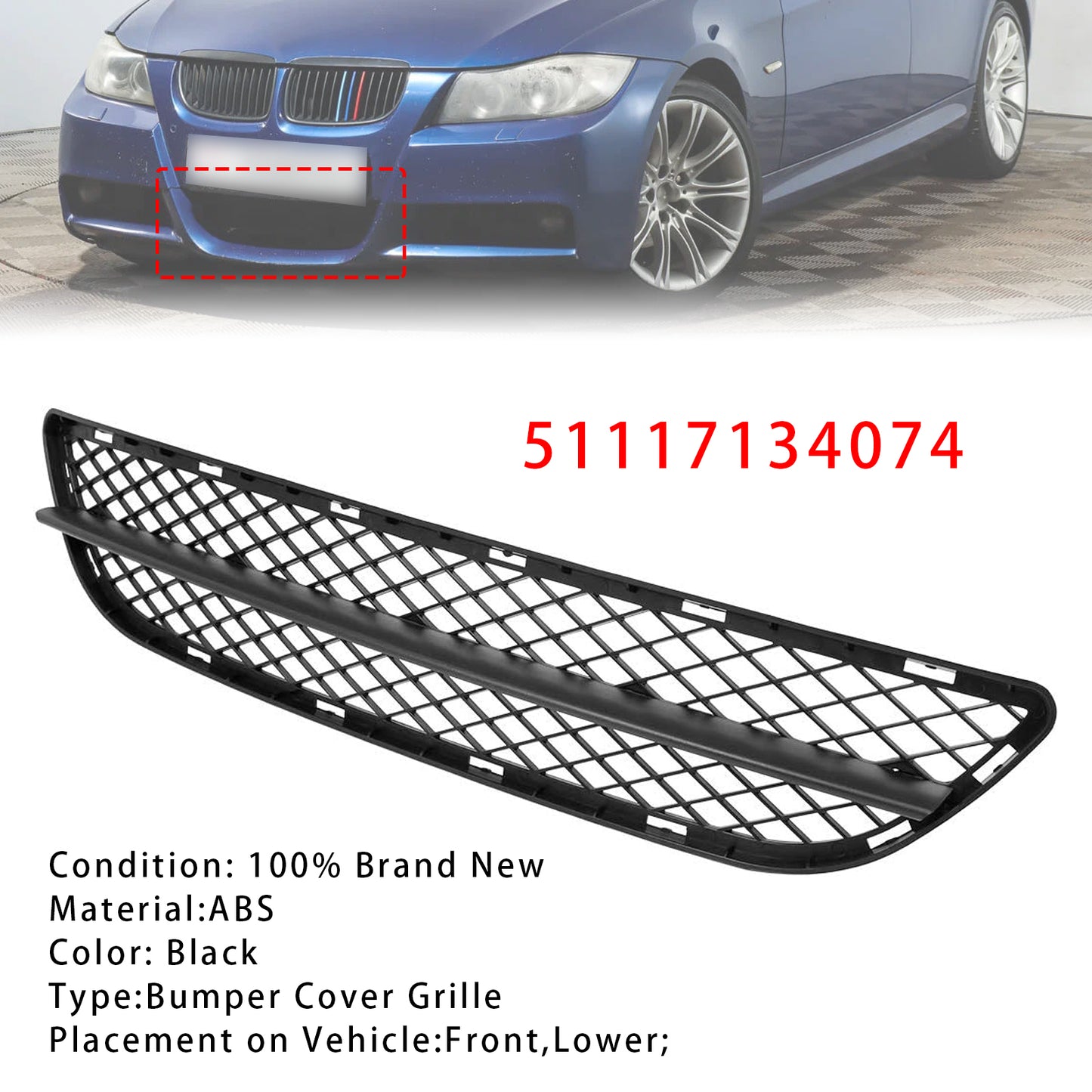 Front Bumper Lower Grille For BMW 3 Series E90 E91 2006-2008 51117134074