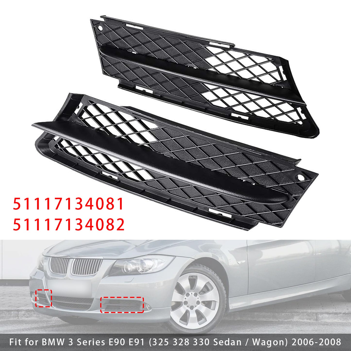 Front Fog Light Grille For BMW 3 Series E90 E91 2006-2008 51117134081