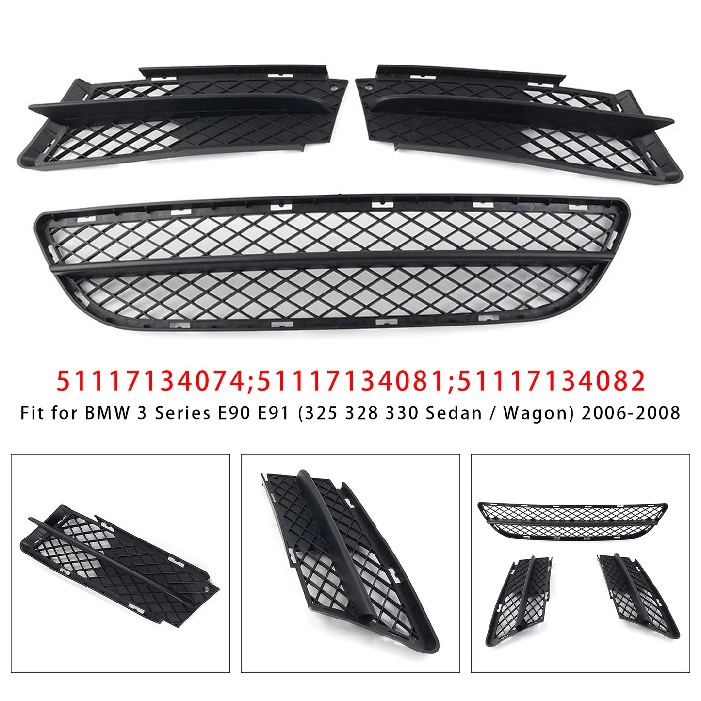 Front Bumper Lower Grille Set For BMW 3 Series E90 E91 2006-2008 51117134074
