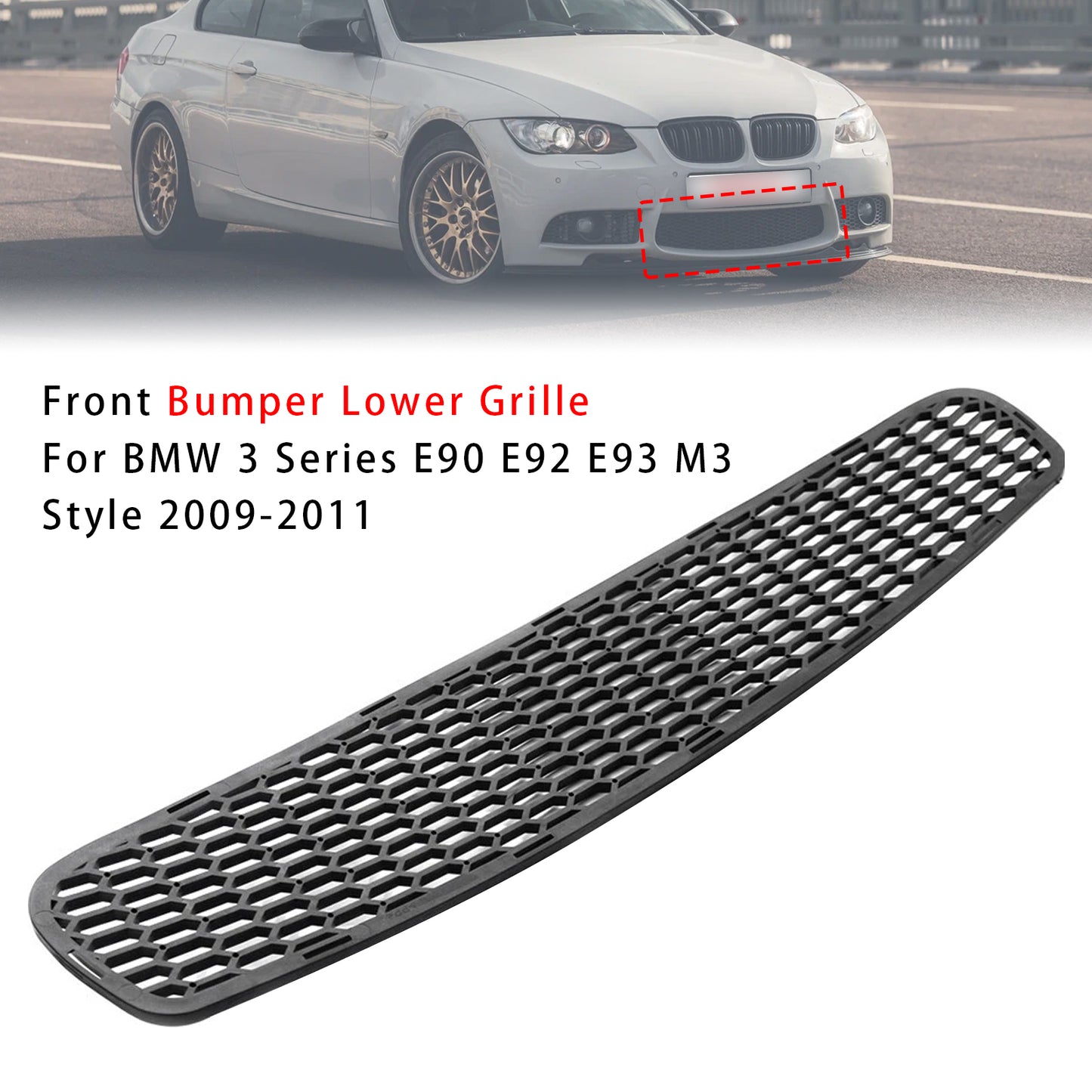 Front Bumper Lower Grille For BMW 3 Series E90 E92 E93 M3 Style 2009-2011