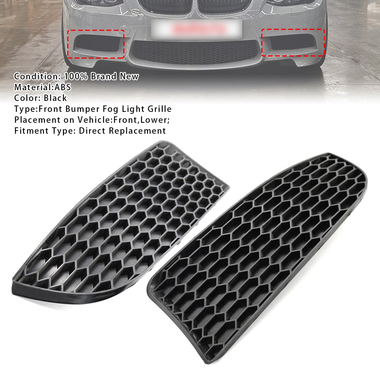 Front Bumper Fog Light Grille For BMW 3 Series E90 E92 E93 M3 Style 2009-2011