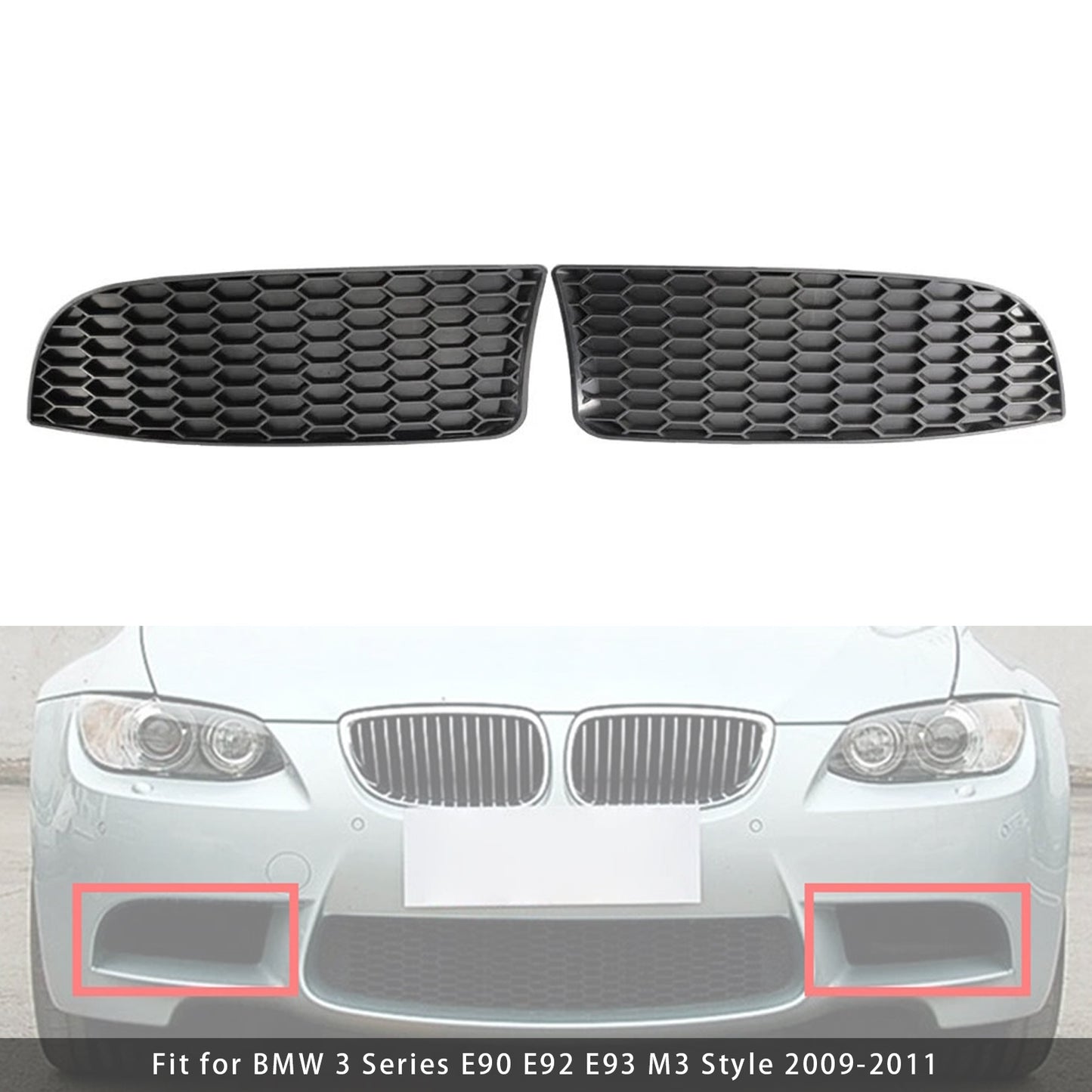 Front Bumper Fog Light Grille For BMW 3 Series E90 E92 E93 M3 Style 2009-2011